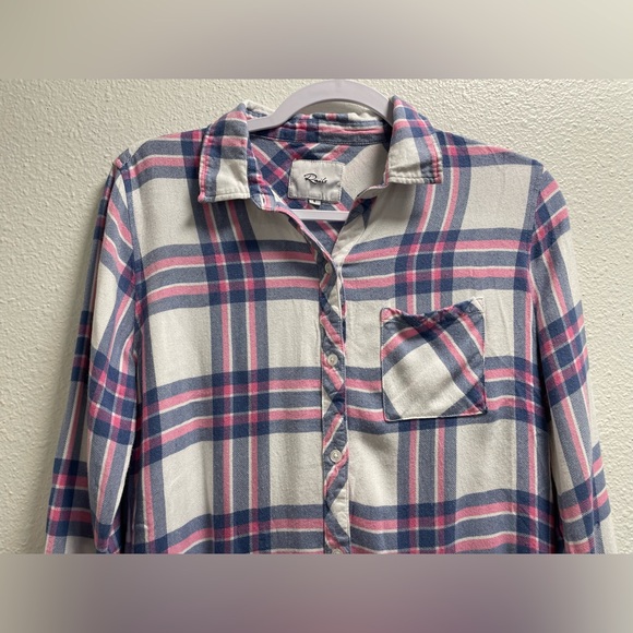 Rails Shirt Plaid Button Front Long Sleeve Blouse Hunter White Sky Pink Small - Picture 6 of 10